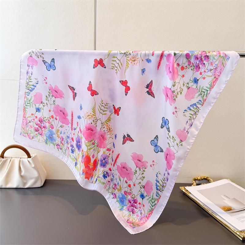 Butterfly 70Cm Square Spring Summer Women Scarf Silk Satin Beach Scarves Shawl Headband Hijab Bandana Wrap Bufanda