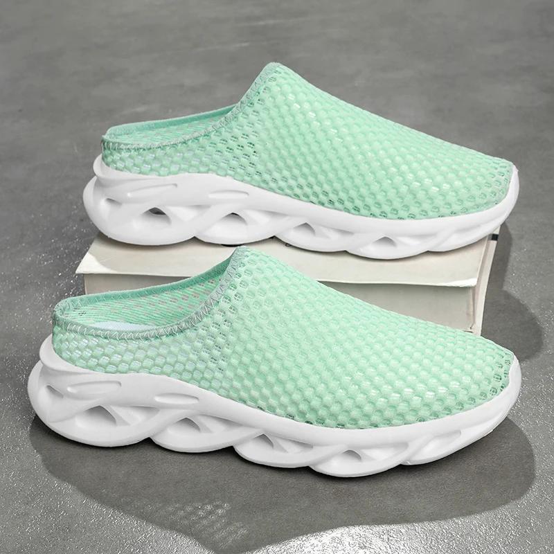 Fashion Summer Men Half Slippers Lightweight Casual Shoes Outdoor Male Flat Slippers Anti-slip Mesh Slip on Loafers Zapatillas Hombre