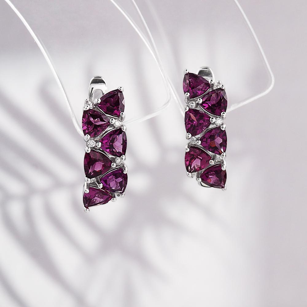 Simple Design 925 Sterling Silver Earrings Natural Triangle 4.0mm Rhodolite Garnet Fine Jewelry for Women's Daily and Party Wear