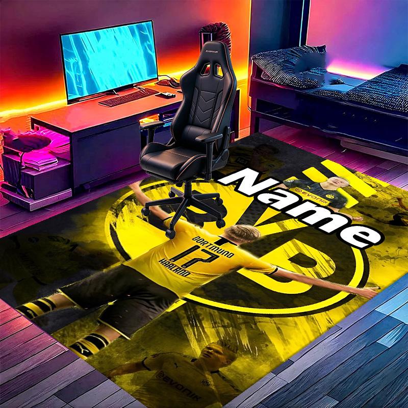 Custom Name Personalized Borussia Dortmund Print Carpet, Versatile Home Decor Rug, for Playroom, Apartment, Balcony, Entryway, Hallway Gift