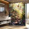 1pc Whimsical Garden Path Shower Curtain - Colorful Butterflies & Flowers, Soft Sunlight, 70.8x70.8", Polyester,Washable