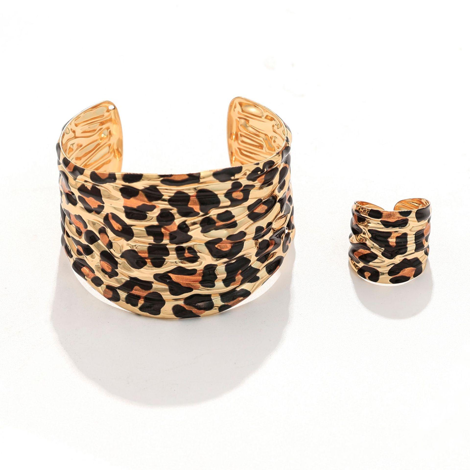 2 шт./комплект Персонализированный Набор Браслет и Кольцо с Леопардовым Неправильным Дизайном