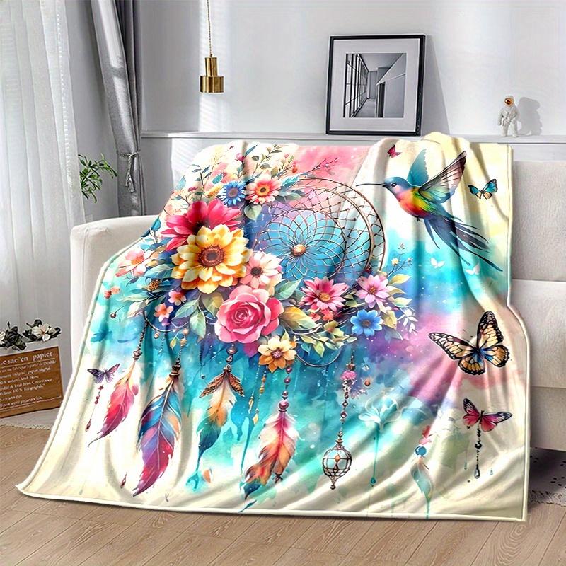 1pc Birds Flowers Butterflies and Feathers in a Fantasy Garden  Soft Warm Home Decorative Blankets for Couch Bed Sofa, Living Room, Travel, Camping