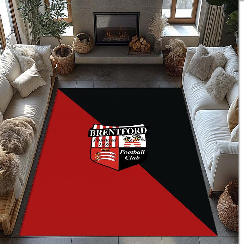 Brentford Football Print Crystal Velvet Rug, Comfortable Water Absorbent Non Slip Indoor Floor Carpet