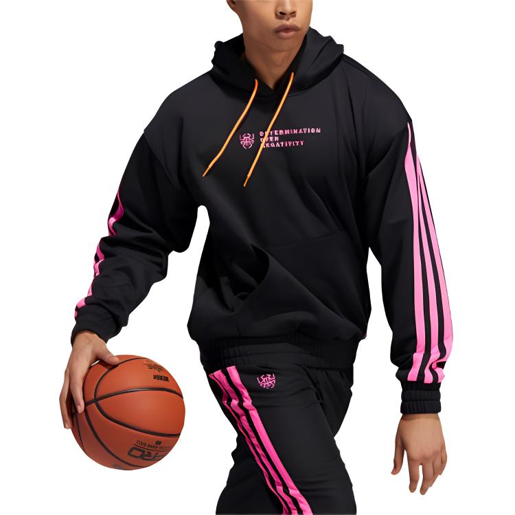 Adidas Dm Po Hoodie Kangaroo Pocket Printed Logo Pullover Sweatshirt Men Tops Black HE1605