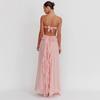 In Stock European and American Cross-border Hot Style Backless Sheer Chiffon Tie Ruffle Women's Sexy Strapless Ruffled Long Dress