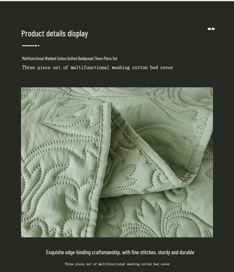 Washable Quilted Cotton Bedspread 3-Piece Set with Cotton-Filled Design