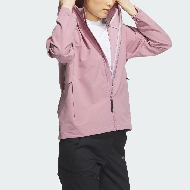 Adidas Brushed Shell Jacket Solid Color Logo Outdoor Fleece Hooded Soft Shell Jacket Women Jacket Magical-Purple-Pink IL9012