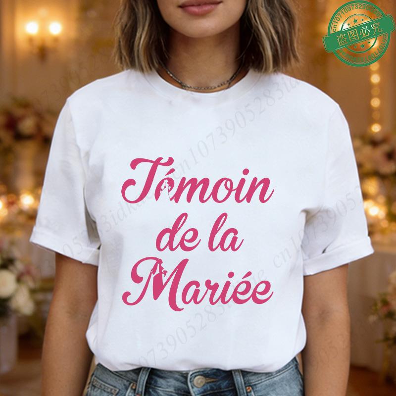 Team De La Mariée Future French Bachelorette EVJF Party T-shirts  Bridal Shower Wedding Tops with Bride Silhouette Print Blouses