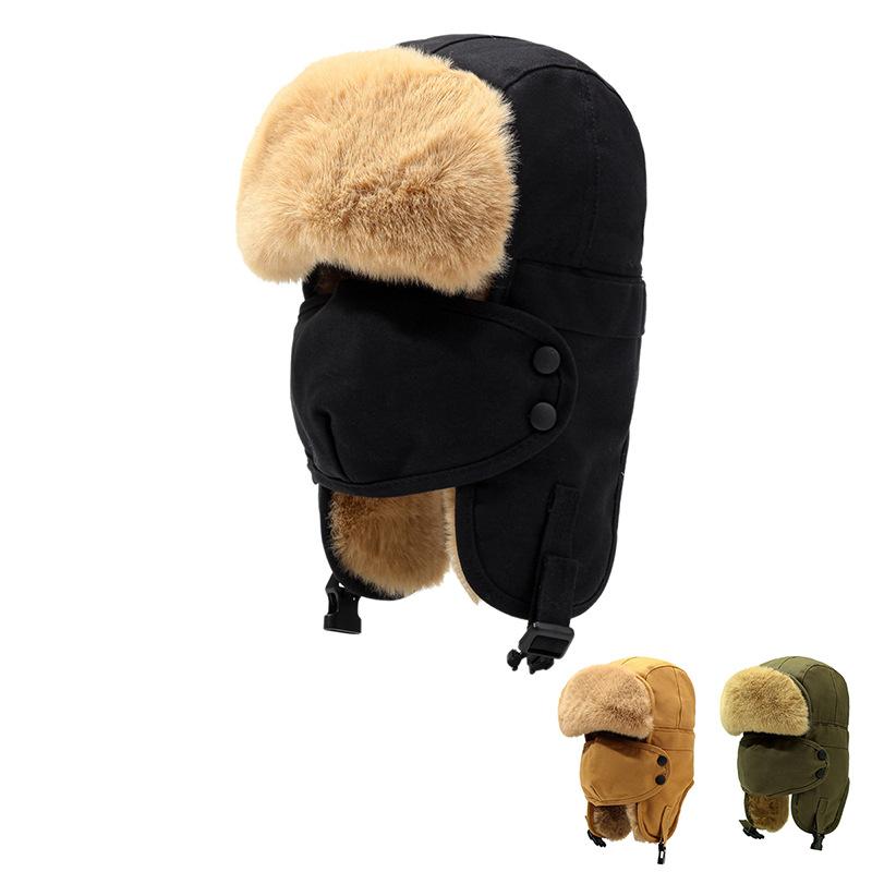 Winter Hat Men Women Bomber Hat with Mask Neck Protection Outdoor Hat Warm Hat Thick Driving Cold-Proof Hat