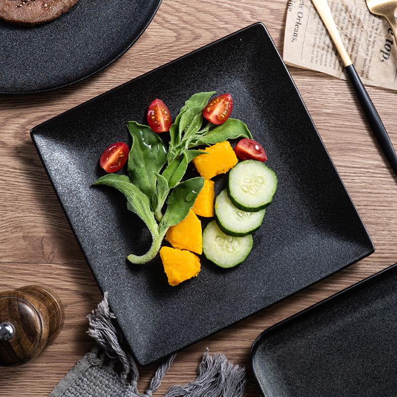 Minimalist Black Matte Ceramic Plates - Round & Square Options for Steak and Western Cuisine, Ideal for Homes
