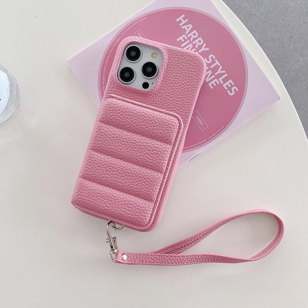 For iPhone 14 Pro Case Card Slots Kickstand PU Leather+PET Phone Cover with Wrist Strap