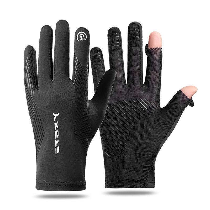 Ice Silk Sun Protection Gloves Men Cycling Summer Flip Finger Touch Screen Breathable Elastic Fishing Non Slip Driving Gloves