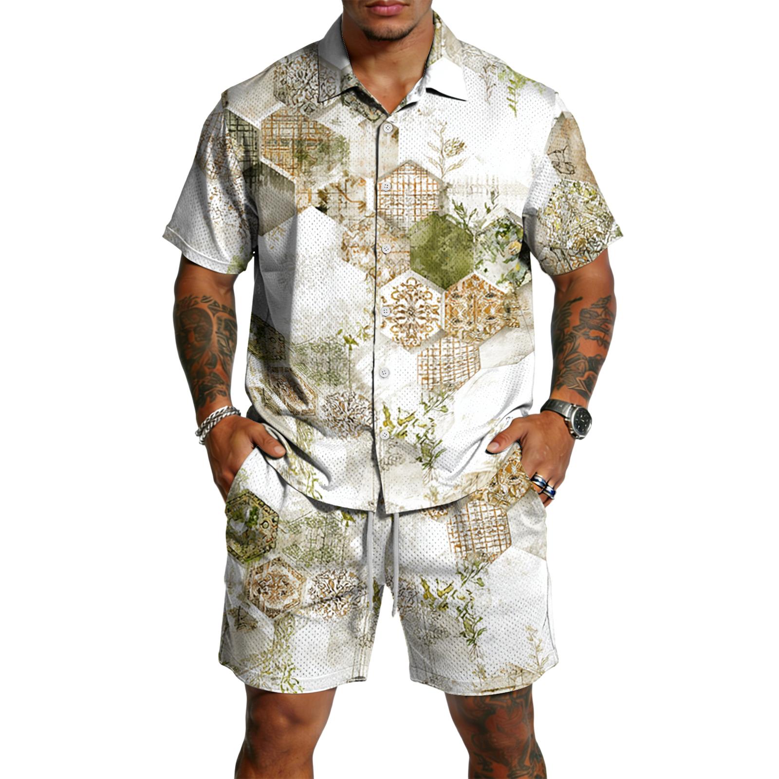 

Men s Casual Lightweight Breathable Short-Sleeve Shirt And Shorts Set XL