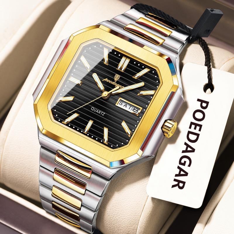 Top Brand New Double Calendar Watch Men's Waterproof Luminous Luxury Quartz Ultra Thin Square Watch