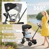 6-in-1 Children's Tricycle, Push Handle, Swivel Seat, 111.5x52x98 Cm, Black