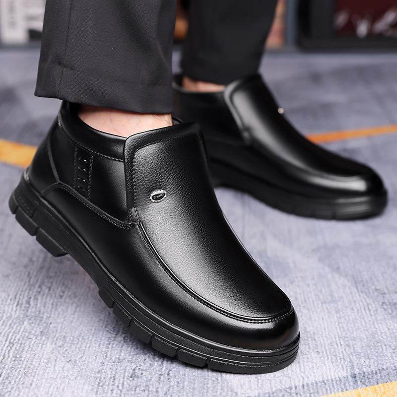 Fashion Fashion Leather Non-slip Velvet Ankle Boots for Men Winter Warm Platform Snow Boots Designer Soft-soled Casual Male Cotton Shoes