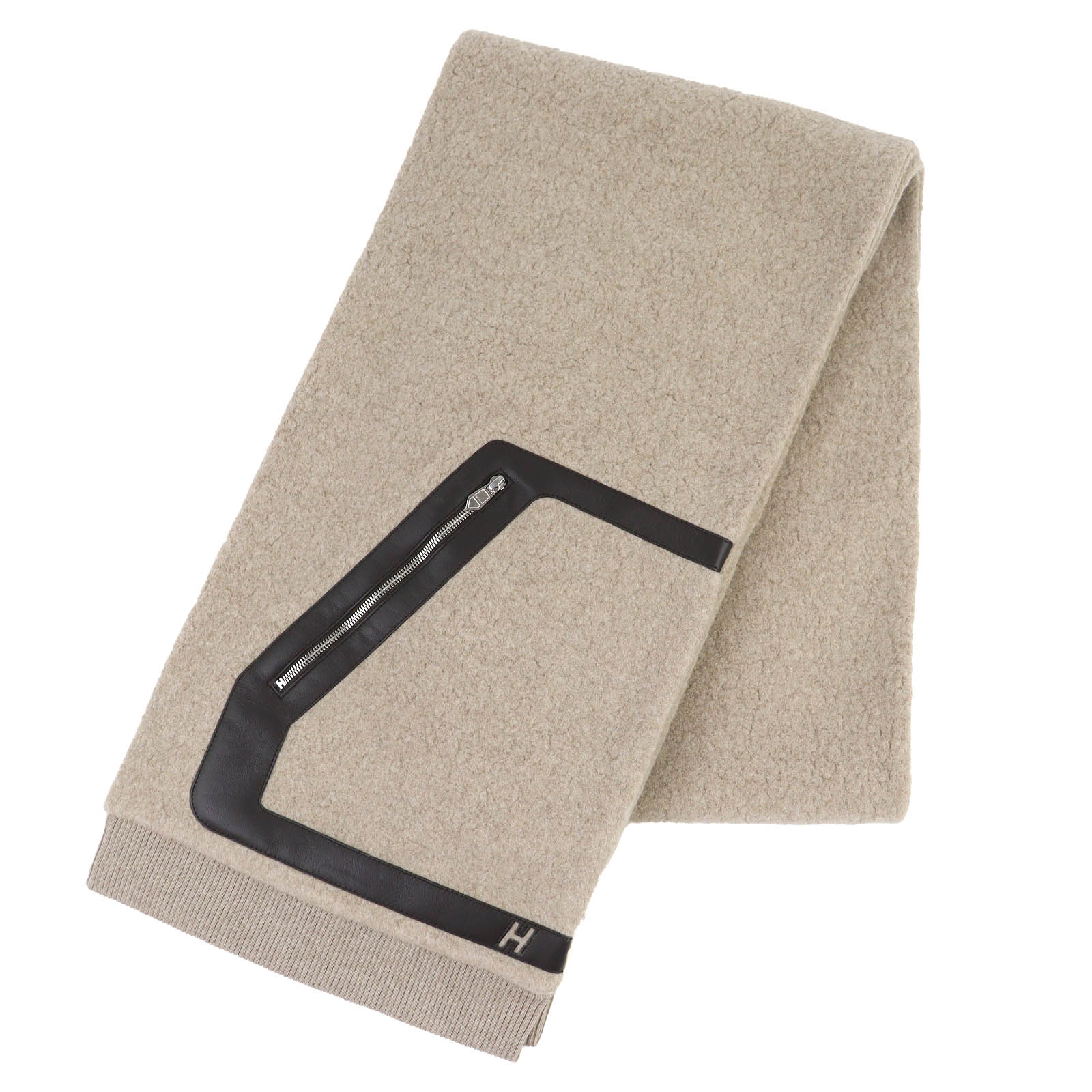 

Pristine HERMES Scarf Teddy Pocket H logo stole scarf unisex beige wool H394076T Used