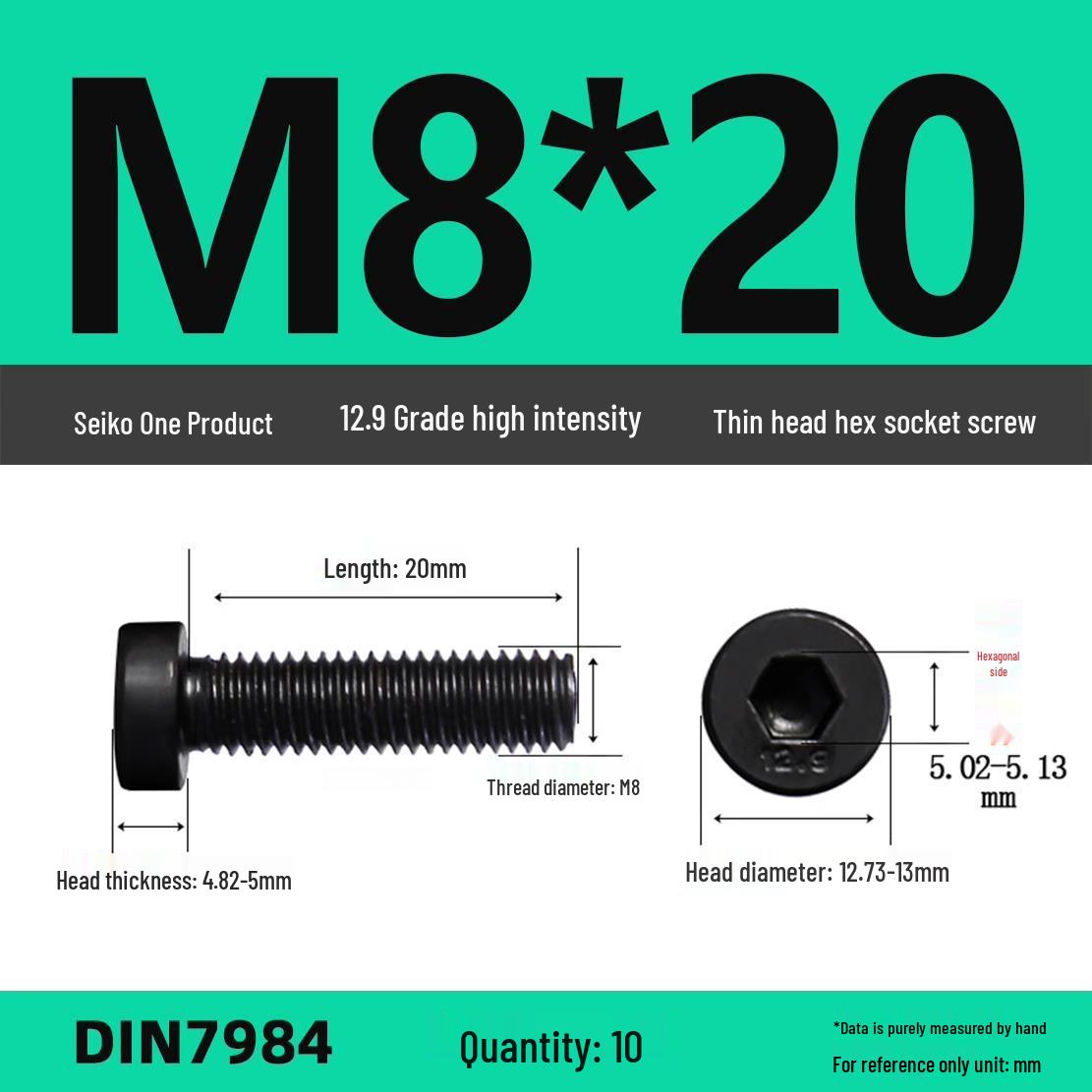 Thin Head Hex Socket Cap Screws DIN7984, Low-Profile Bolts M3-M16 (Class 12.9)