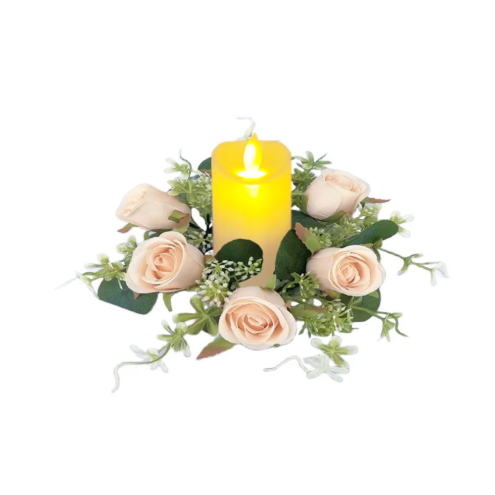 1 Stück Kerzenlicht & 1 Stück Kerzenleuchter-Girlande, Kerzenkranz Kerzenhalter Künstliche Pflanzen-Girlande Künstliche Blumenring Tischdeko