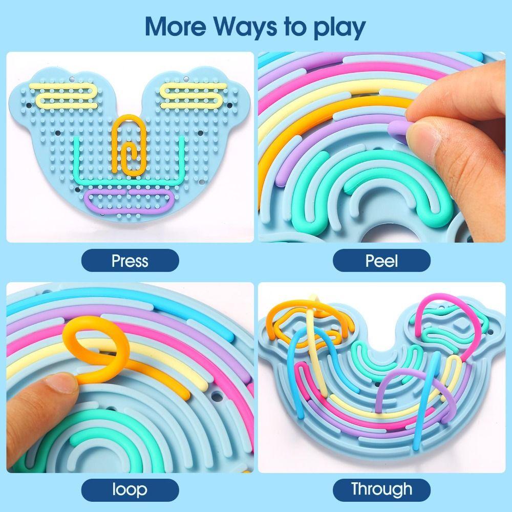 12 Strings Sensory Activity Board Silicone Rainbow Sensory Toys New Fidget Toy  Kids Adults