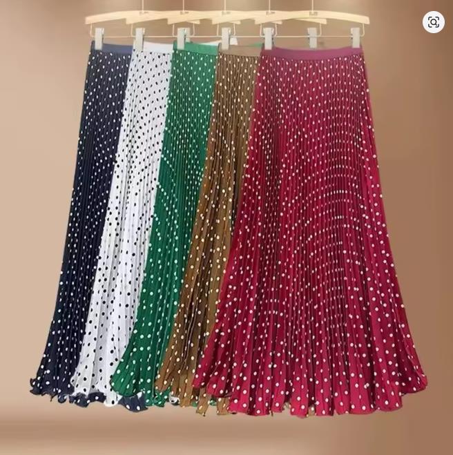 Gonna Lunga Pois Vita Alta per Donna Elegante Boho da Spiaggia Orlo Ampio Arricciata Pieghettata Vestibilità Larga Stile
