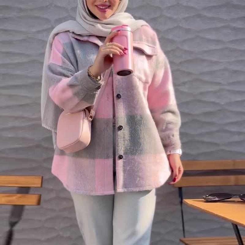 

2024 Autumn/Winter Women s Fashion Color Block Loose Coat - European/American Style XS