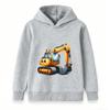 Kids Hooded Sweatshirt Cute Cartoon Excavator Print Casual Long Sleeve Pullover Hoodie for Boys Girls Daily Wear