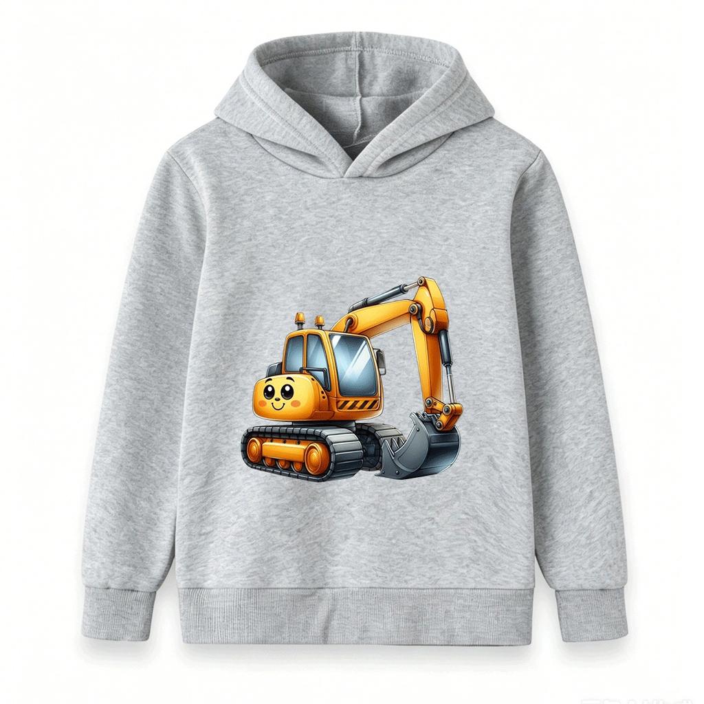 Kids Hooded Sweatshirt Cute Cartoon Excavator Print Casual Long Sleeve Pullover Hoodie for Boys Girls Daily Wear