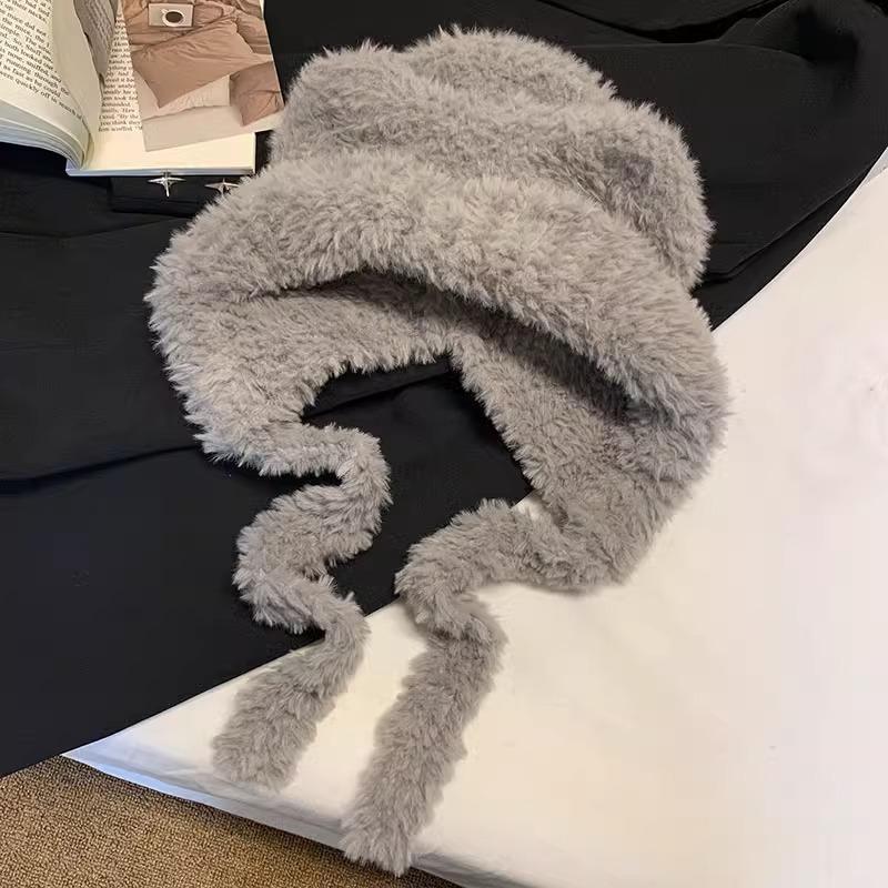 

Upgraded Thickening Cute Plush Bear Ears Hat for Women Autumn and Winter Warm Woolen Hat Ear Protection Knitted Lei Feng Hat M（56-60cm）
