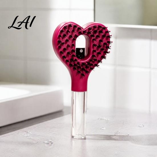 Scalp Massage Brush Heart Shape Spray Hair Brush Frizz Control Portable Detangling Comb 55ML Refillable Misting for Dry Flyaway & Tangled Smoothing