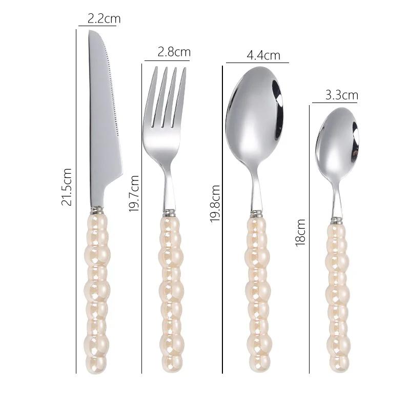 4Pcs Pearl Cutlery Set Tableware 304 Stainless Steel Wedding Home Dinnerware Knife Fork Spoon For Creativity Gift