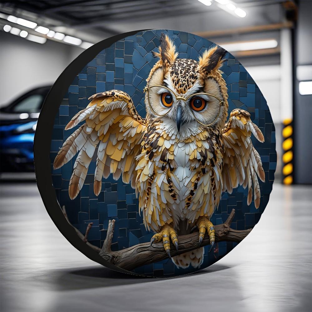 1pc Wise Owl With Glasses Tire Cover - Cute Owl Wheel Protector, Durable Polyester Fabric Fit For Jeep, Cars, SUVs - Birthday Pa