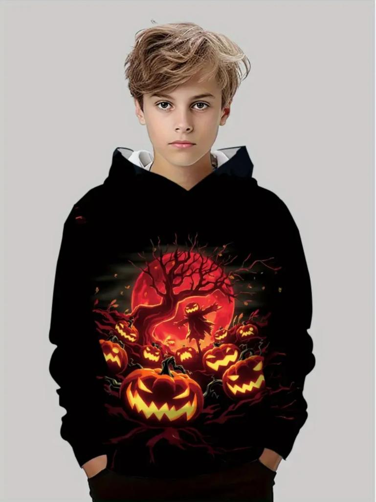 Kids Halloween Sweatshirt Boys Girls Pumpkin Head Elements 3D Print Hoodies Autumn Winter Fashion Pullover Children Clothes