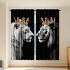 2pcs Crown Tiger Lion Style Door Curtains - High-Quality Polyester   Machine Washable   Rod Pocket Easy Install   Semi-Translucent
