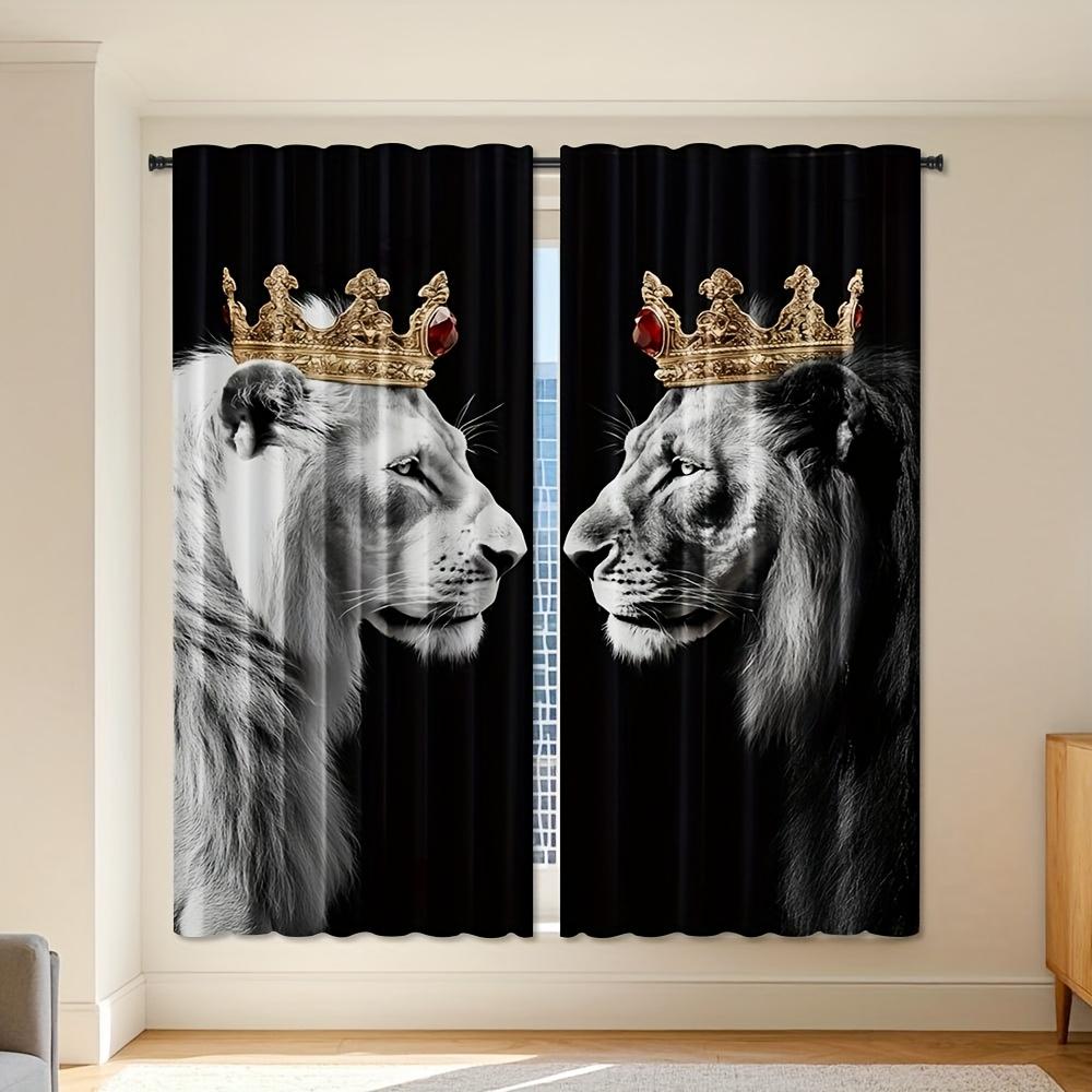 2pcs Crown Tiger Lion Style Door Curtains - High-Quality Polyester   Machine Washable   Rod Pocket Easy Install   Semi-Translucent