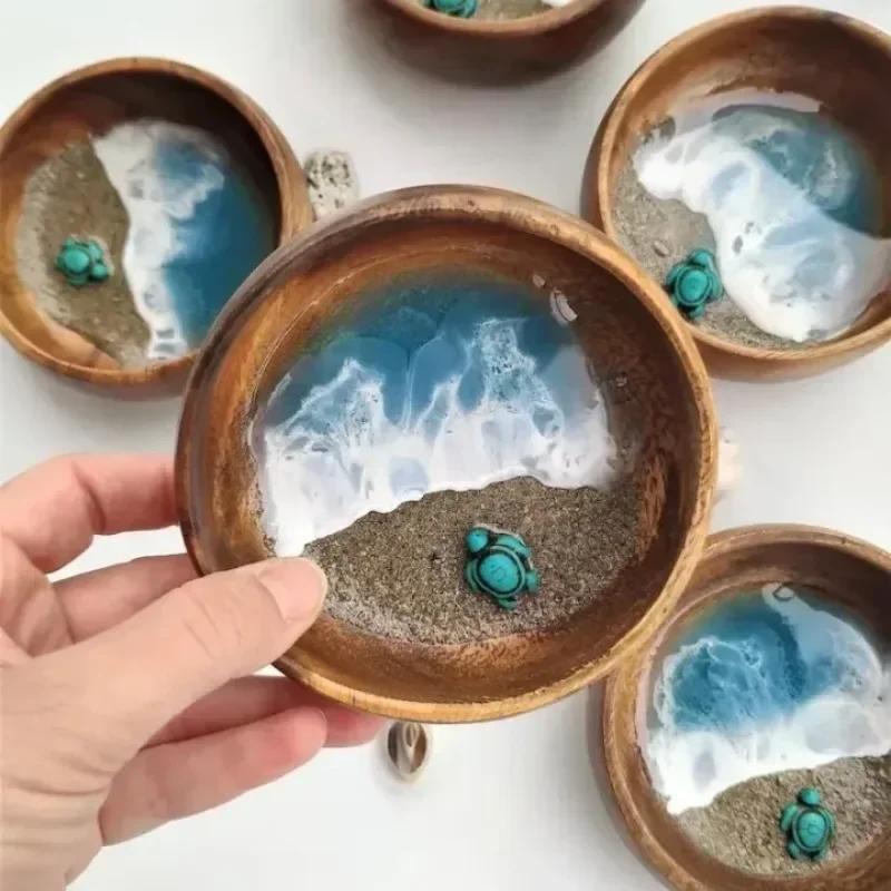 Artisan Marine Life Bowl Handcrafted Resin Beach Micro World Glass Dome Ornament Coastal Desk Decor Ocean Meditation Decor Gift