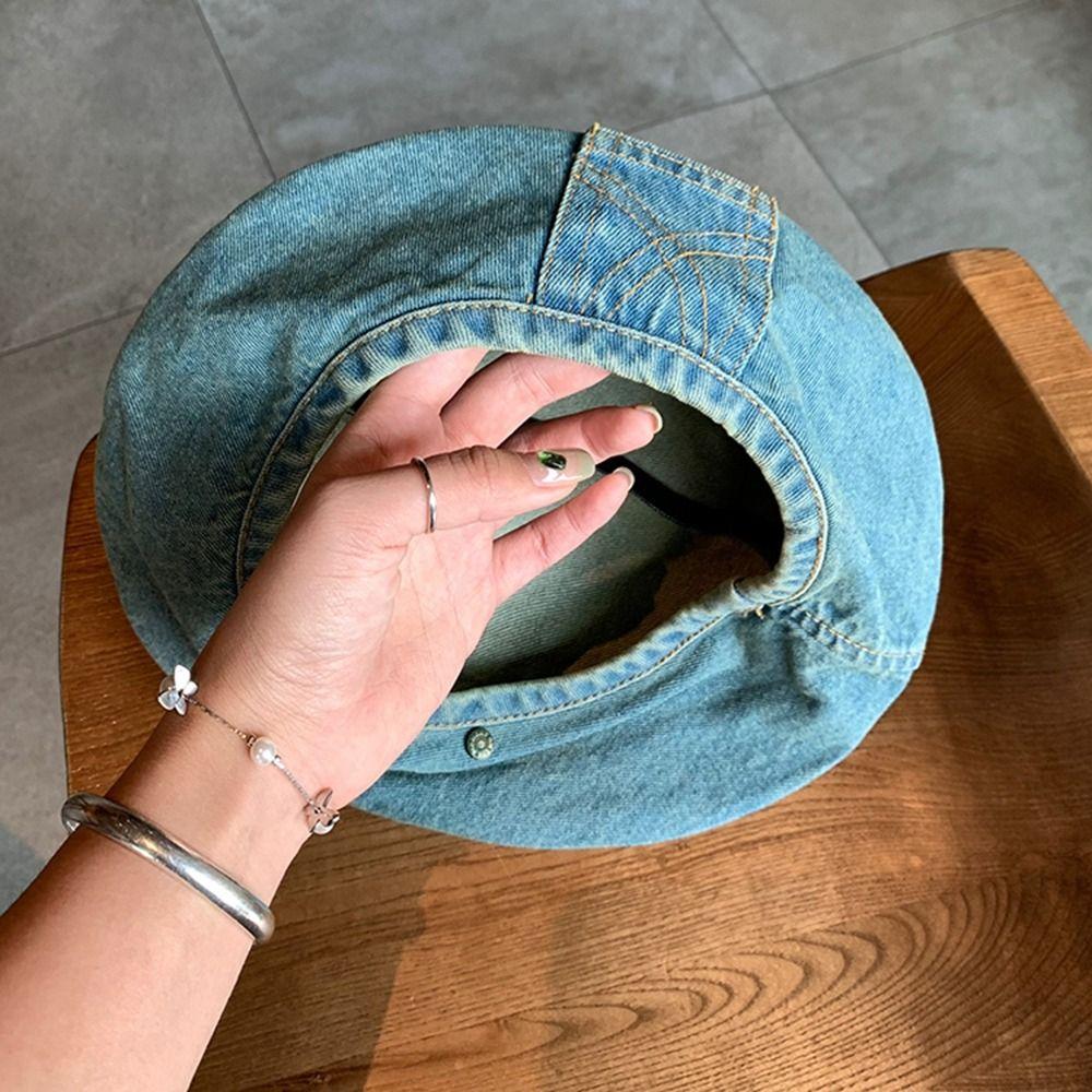 Korean Style Denim Beret Newsboy Cap Octagonal Hat Casual Painter Hat  Streetwear