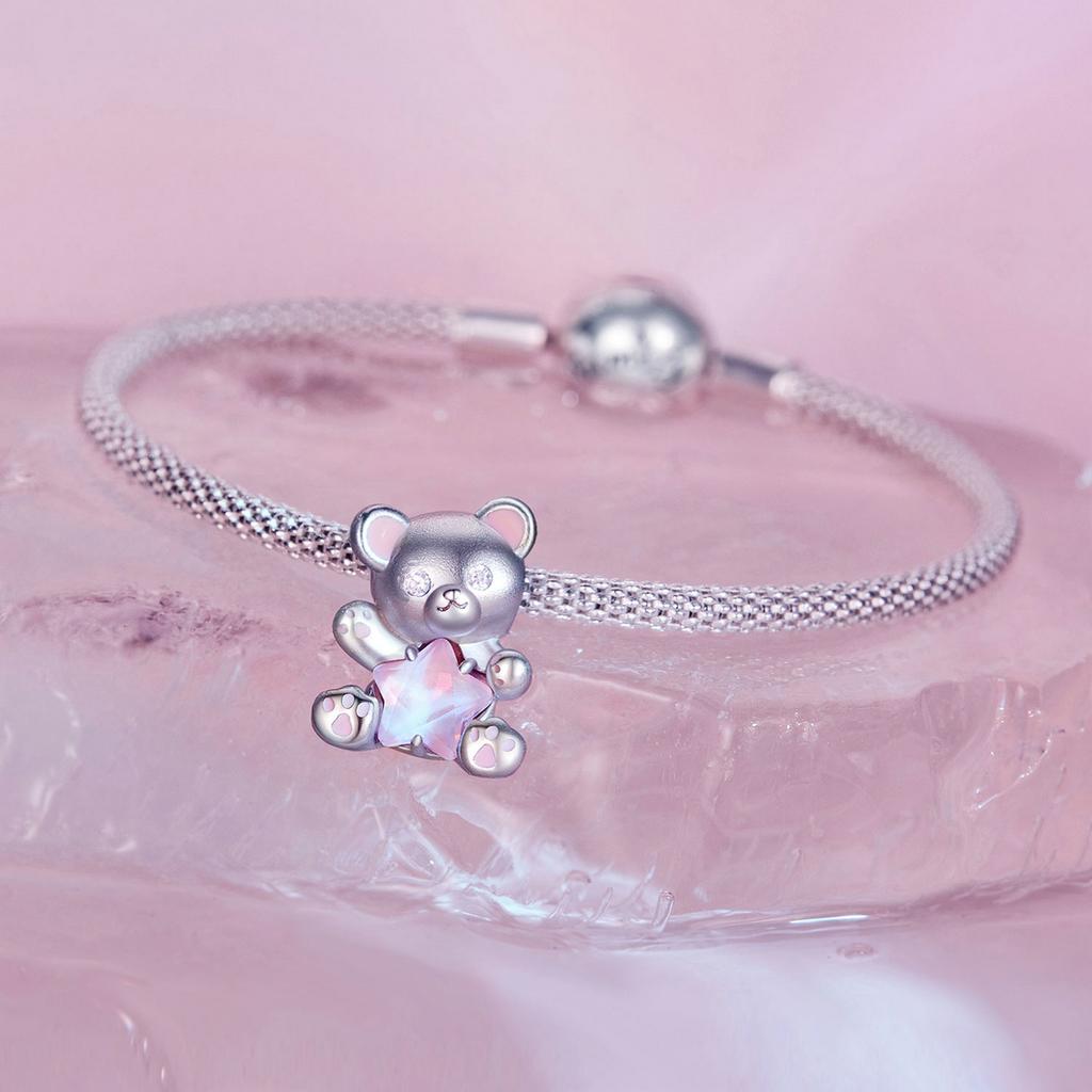 WOSTU 925 Sterling Silver Love Bear Charm Star Pendant Heart Bead Fit Original Necklace DIY Bracelet Wedding Party Jewelry Gift