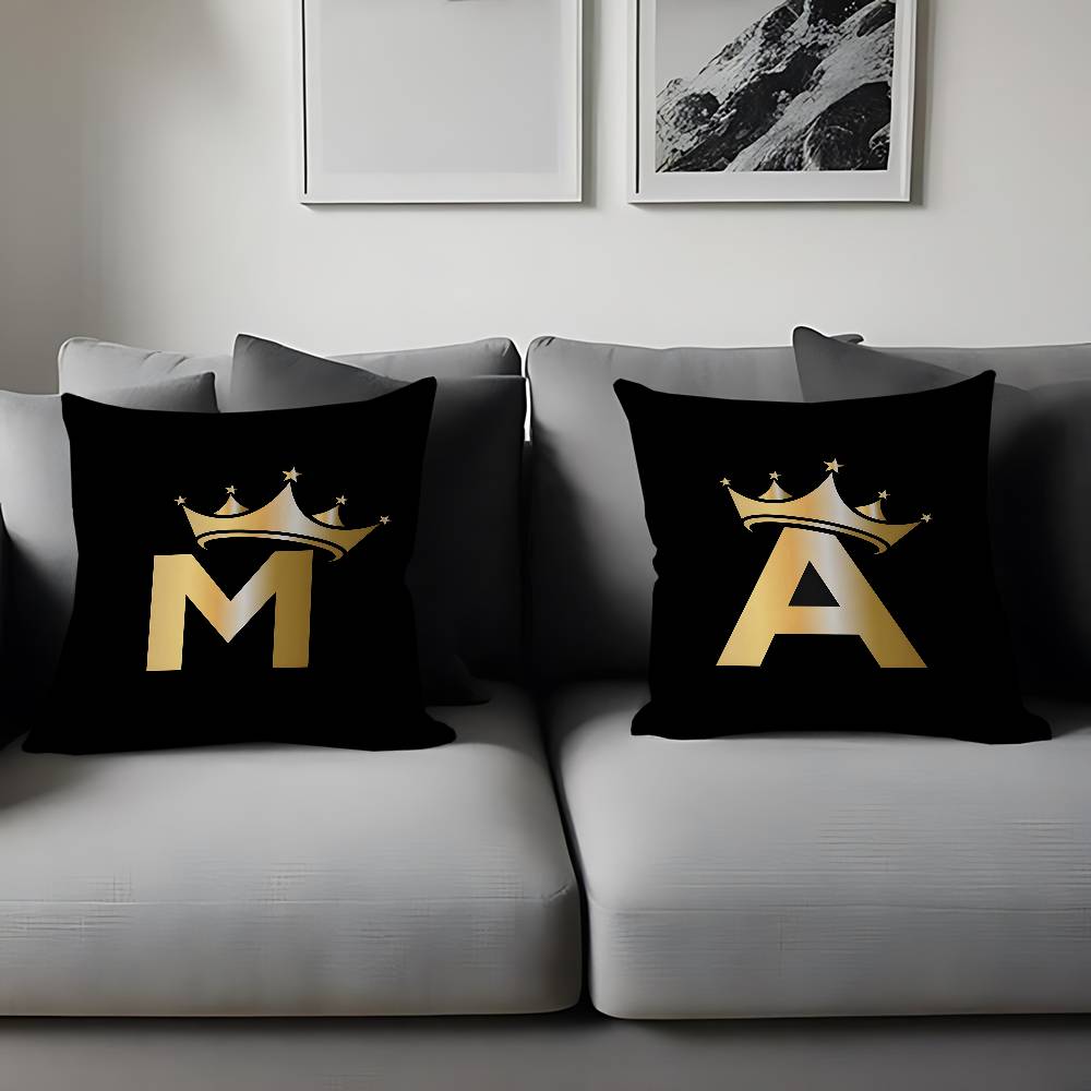 Black Golden Crown Printed Letter Pillowcase Toon Gift Cushion Cover Bedroom Home Sofa Chair Seat Decor Pillow Case