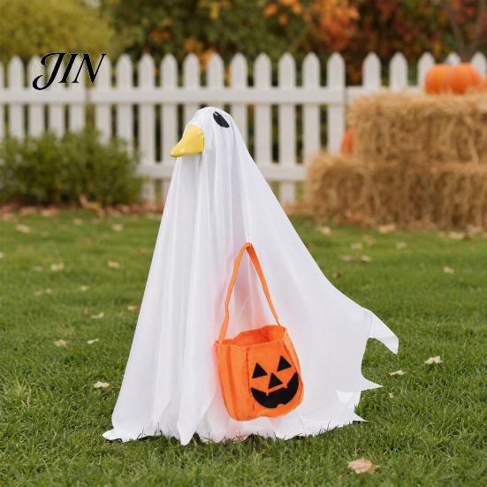 Halloween Party Decor Goose Outfit, Ghost Porch Clothes with Pumpkin Bag for 23" Durable Decoration Statue, Accessory Outdoor Patio Lawn Yard