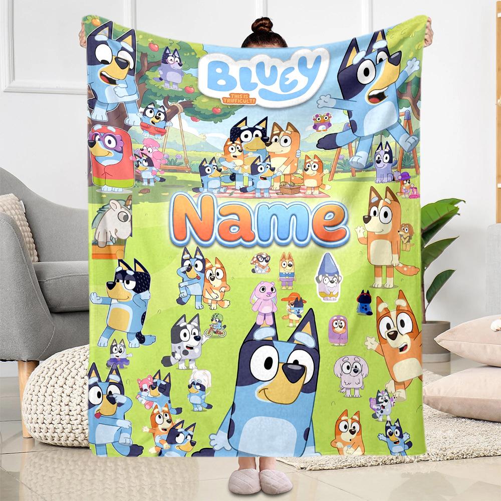 Bluey's Colorful Friends Customize Text Blanket Throw Customizable Blanket Warmthful Decor for Office Bed Chair Sofa Ideal for All Seasons