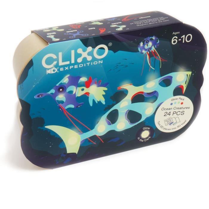 Ocean Creatures CLIXO - GIPSY TOYS - Jouet de construction magnétique phosphorescent - 24 pcs