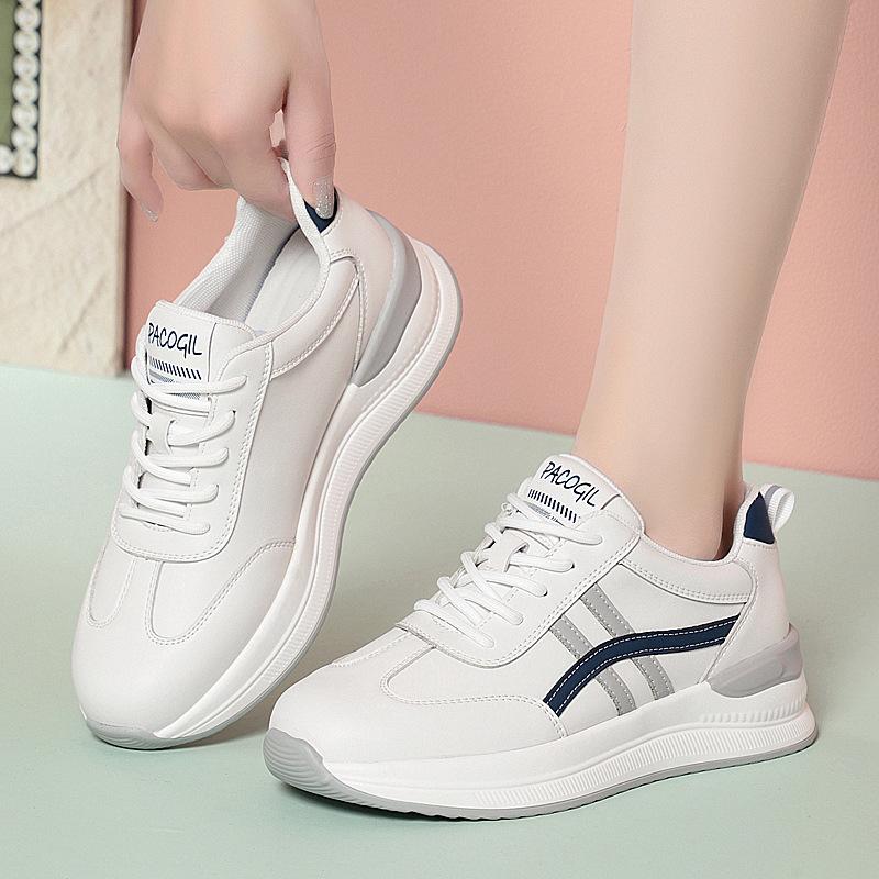 Frühlings- und Herbst-Flachschuhe für Damen Weiches Leder Sportschuhe Weiche Sohle Bequeme Dicke Sohle Reise Freizeitschuhe