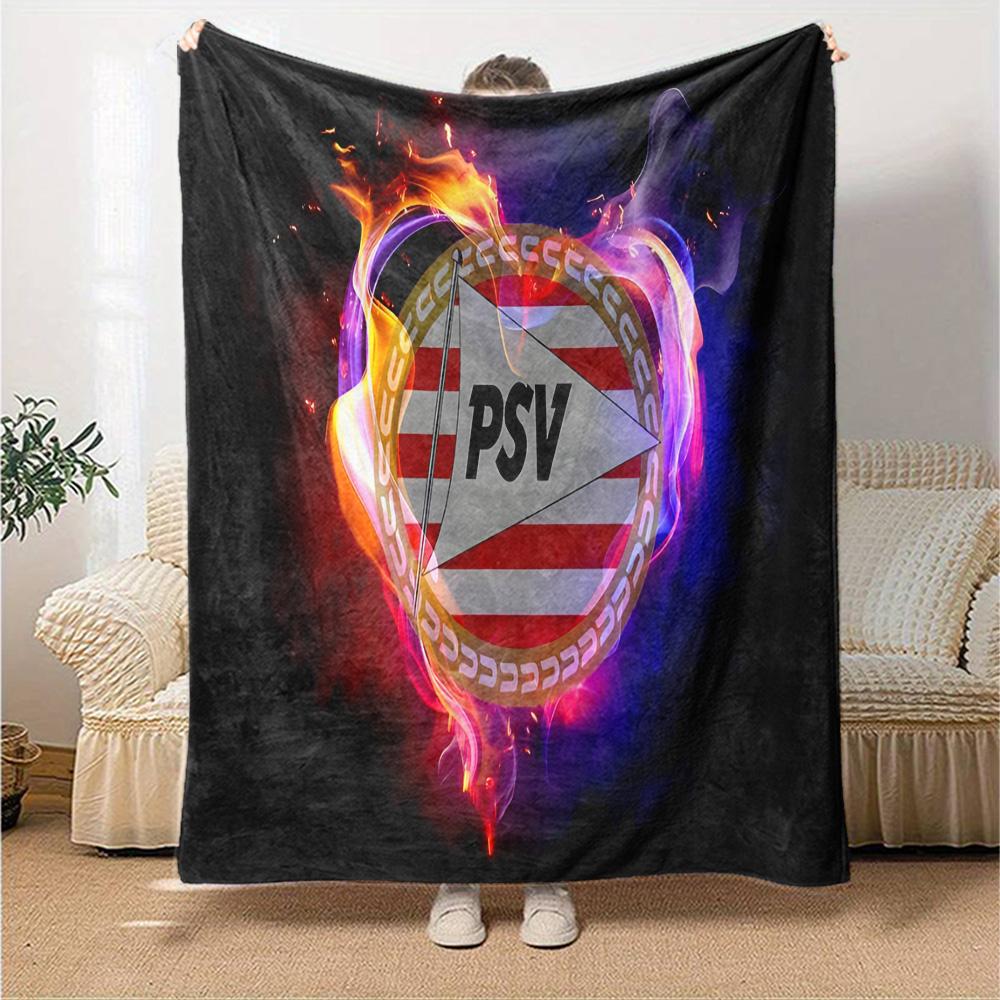 Psv Sportemblem Flanelldecke, Weiches Polyester, Modernes Design, Ganzjahres für Camping, Reisen, Geschenke für Feiertage oder Geburtstage