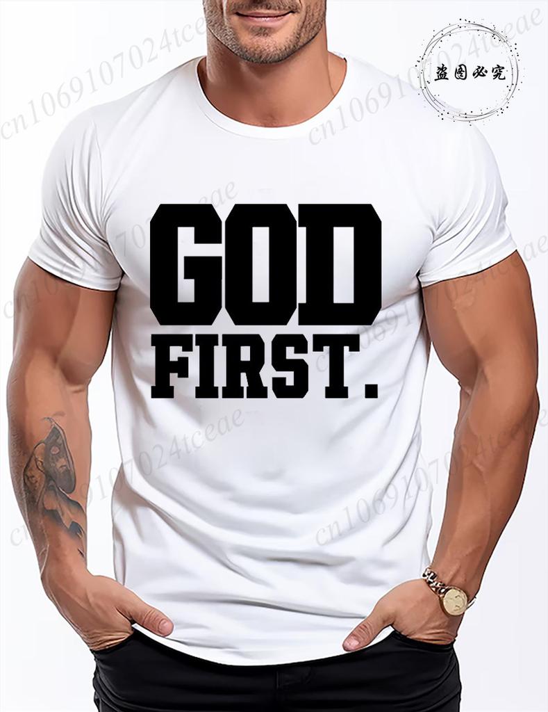 Funny God First Graphic Tshirt for Men Women Clothing Fashion Style T Shirts Y2K Tops Casual Shortsleeve Tshirt Streetwear