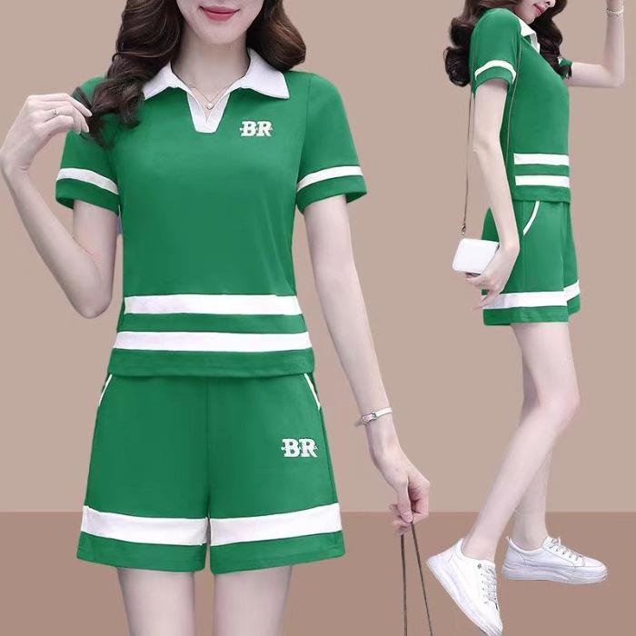 

Женский модный летний поло воротник из двух частей: Повседневный спортивный костюм с коротким рукавом и узкими шортами, доступны большие размеры 4XL