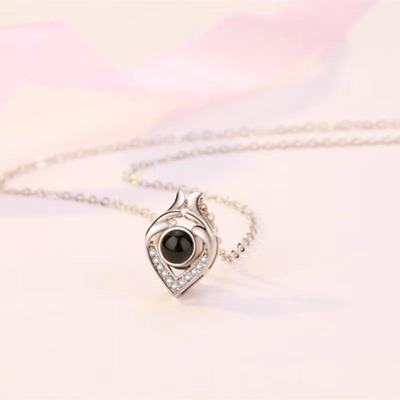 Custom Color Memory Love Necklace with 100 Language  I Love You  Projection