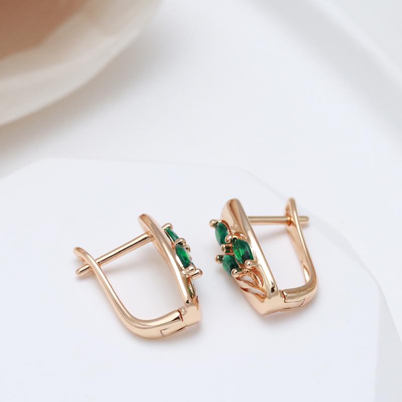 Kinel Green Leaf Zircon Vintage kvinners øredobber med rosa gullfarge