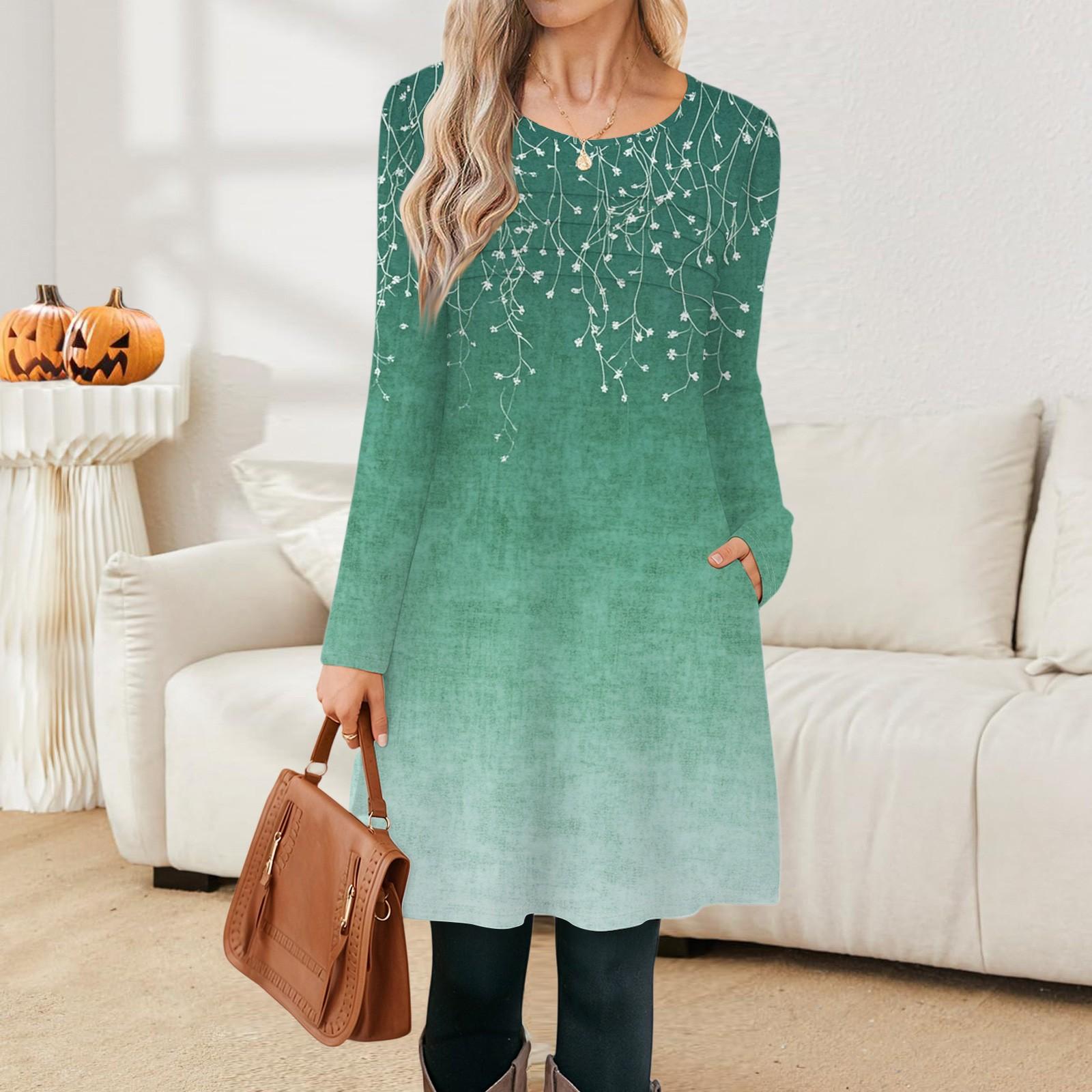 

Женские повседневные модные платья с длинным рукавом, с графическим принтом, винтажные, с карманами S